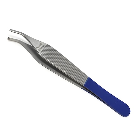 A2Z Scilab Flat Hollow Handle Tweezers, Bent Toothed 4.75L, Stainless Steel, Blue Band A2Z-ZR898